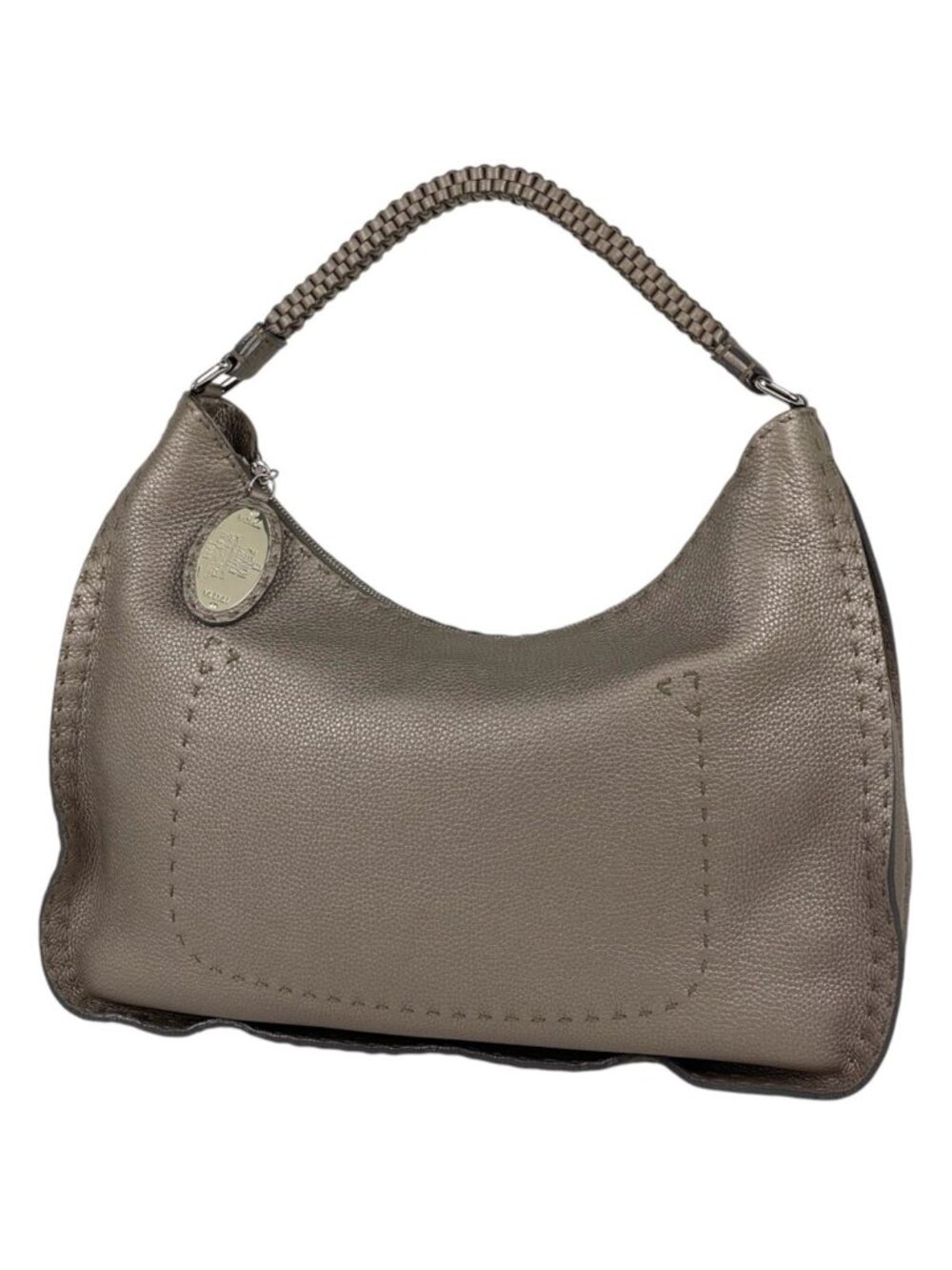 Fendi Shoulder Bag Selleria Metallic Leather Greige